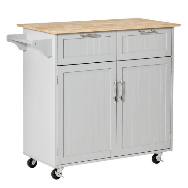 sconto Carrello Isola da Cucina 2 Cassetti e Armadietto Piano in Legno 104x46x91 cm Grigio