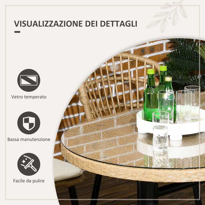 Set Tavolo con Vetro Temperato e 6 Sedie con Cuscini da Giardino in Acciaio e PE Rattan Naturale Nero e Beige-6