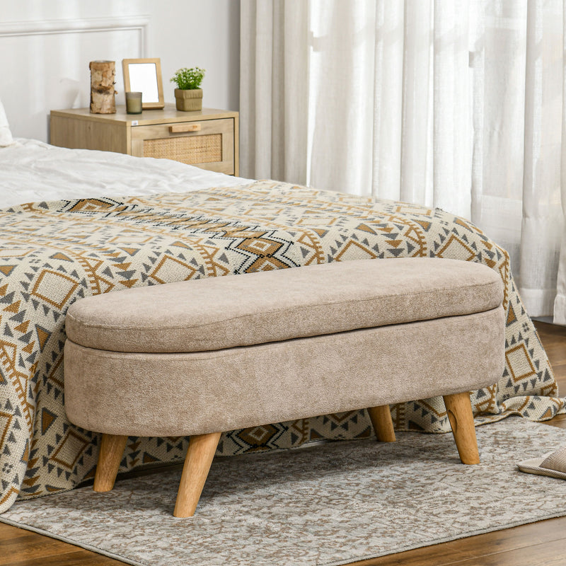 Panca Fondo Letto Imbottita con Vano Contenitore 110x40x43 cm Beige  -2