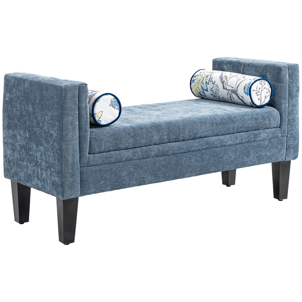 online Panca Fondoletto Braccioli Trapuntati e 2 Cuscini 115,5x45x56 cm in Ciniglia e Legno Grigio-Blu e Nero