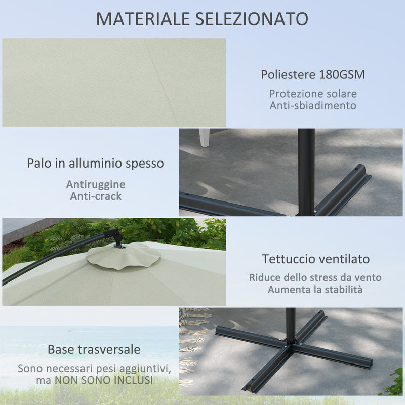 Ombrellone da Giardino Decentrato 8 Stecche Ø3x2.6 m in Alluminio Metallo e Poliestere-4