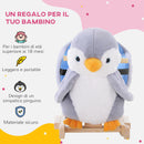 Cavallo a Dondolo per Bambini in Legno e Peluche Pinguino Grigio  -7