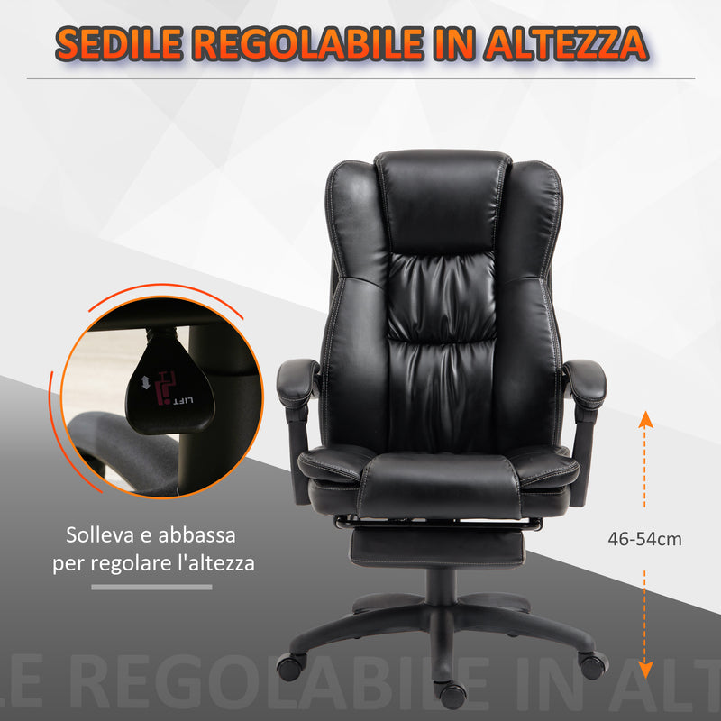 Sedia da Ufficio ad Altezza Regolabile con 6 Punti Massaggianti 68,5x68,5x113-121 cm in Finta Pelle Nera-5