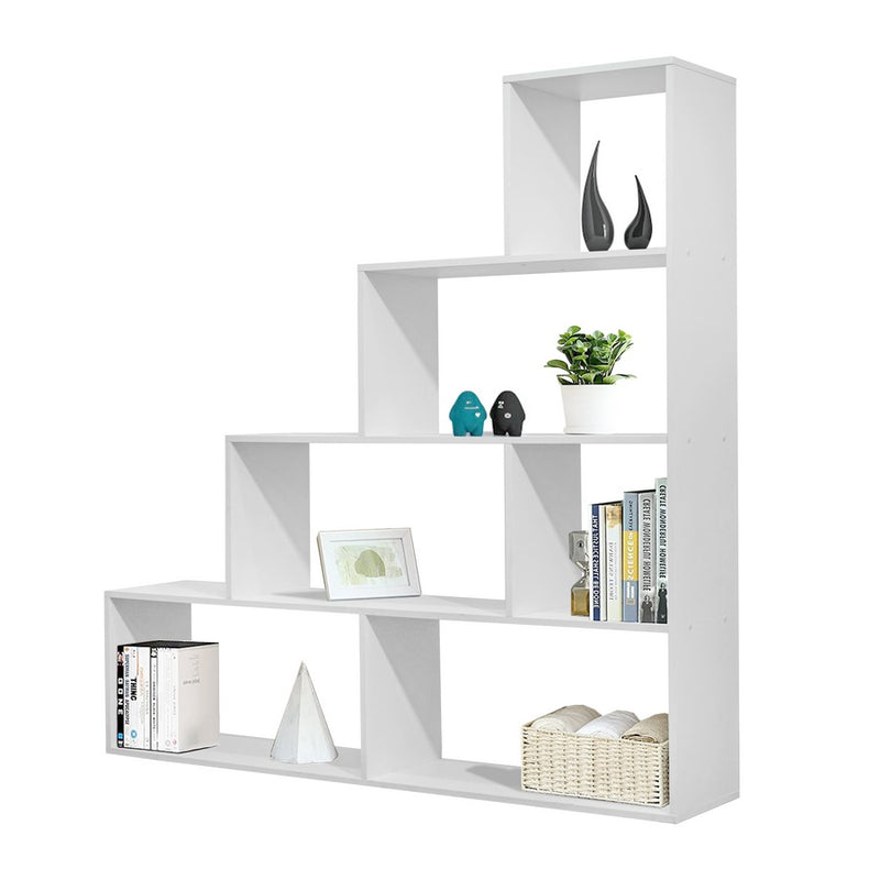 Libreria a scala 145x145x29 cm in legno bianco opaco-1