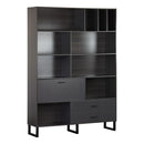 Libreria 8 vani 2 cassetti 1 anta 140x195x35 cm in legno effetto olmo scuro e grigio-1