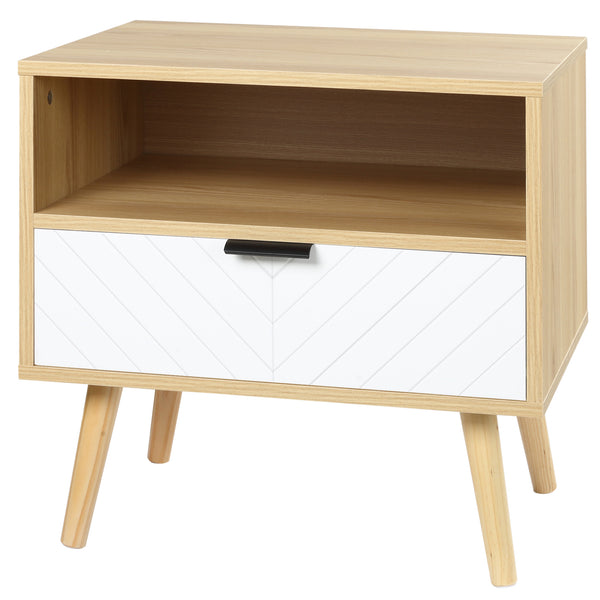 prezzo Comodino Moderno con Cassetto Estraibile e Ripiano Aperto 50x39,5x49,5 cm in Legno Bianco e color Legno