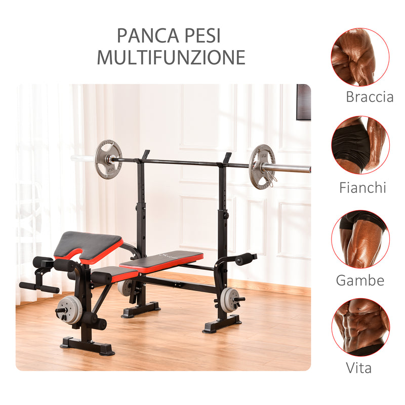 Panca Multifunzione Regolabile con Supporto per Bilanciere 175x139x127 cm in Acciaio e Plastica Rosso e Nero-4