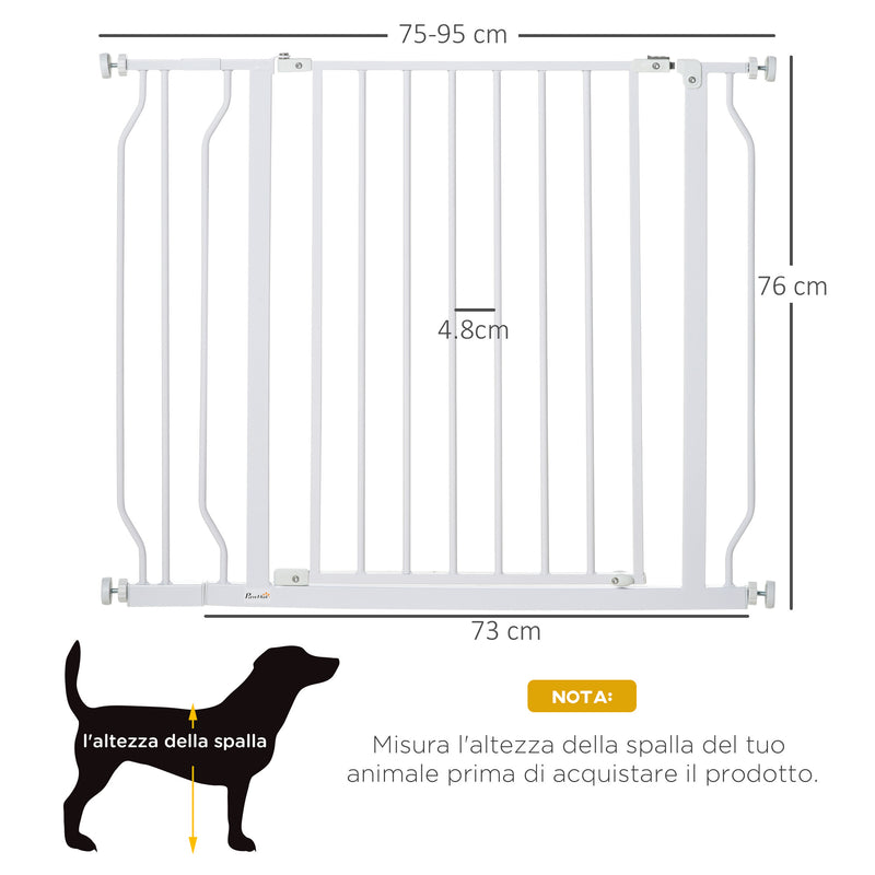 Cancelletto di Sicurezza per Animali Domestici Regolabile 75-95 cm in Acciaio e ABS Bianco -3