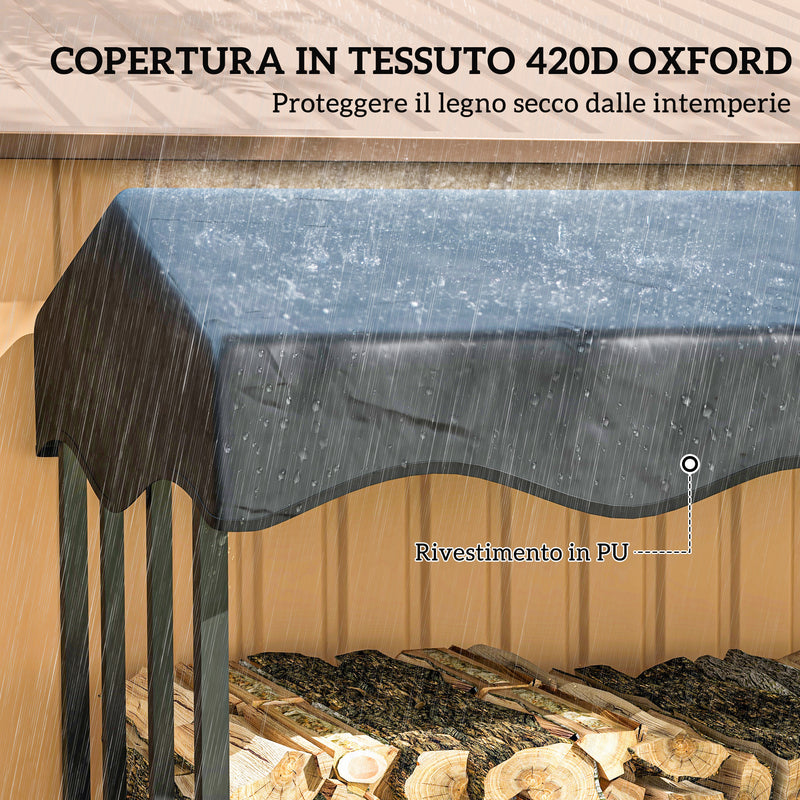 Portalegna per Camino da Esterno con Copertura 2000 kg in Metallo Rinforzato Nero -5