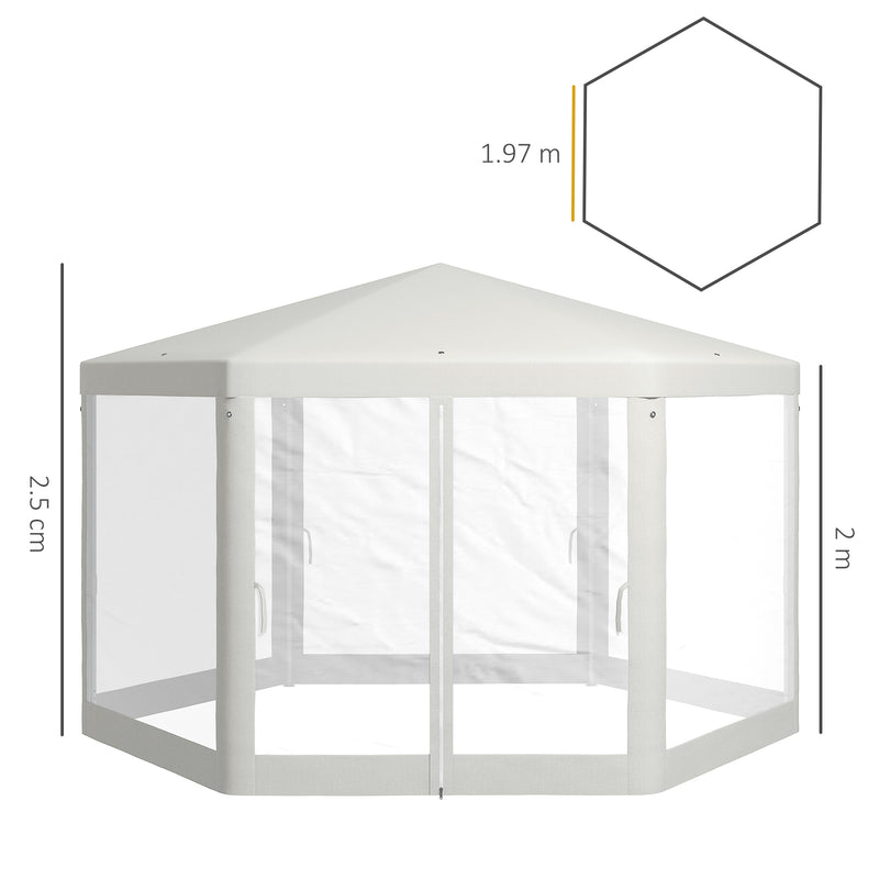 Gazebo da Giardino Esagonale con Doppio Ingresso 3.94x3.94x2.5 m in Metallo e Poliestere Crema-3