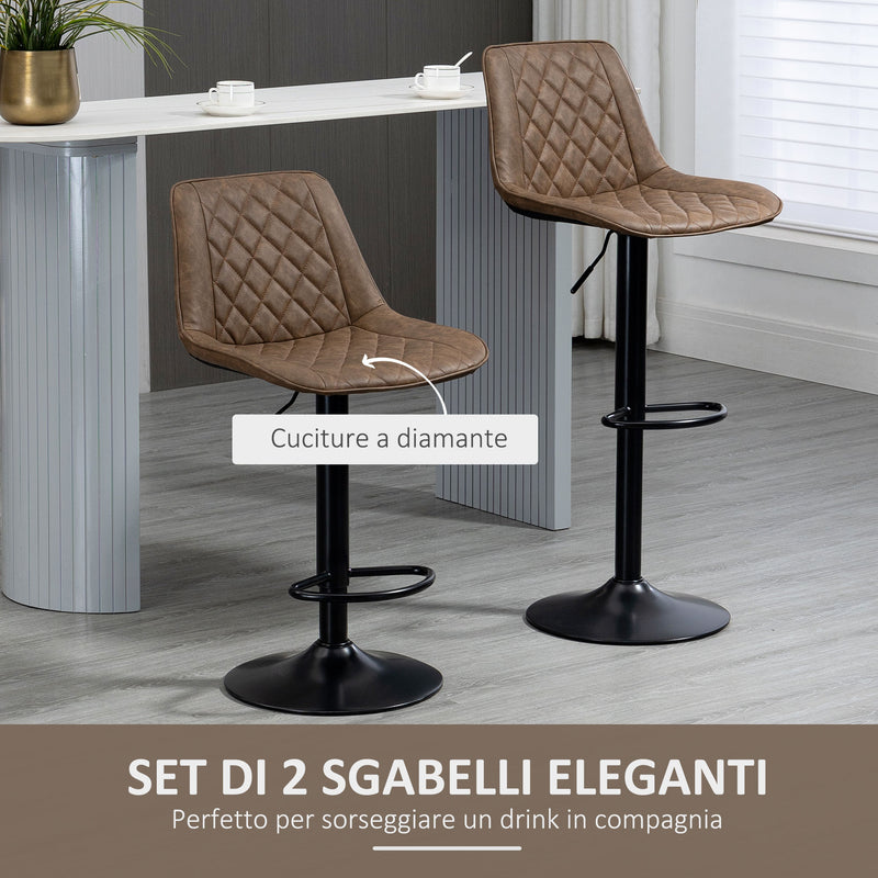 Set 2 Sgabelli da Bar Altezza Regolabile e Girevoli in Finta pelle PU Marrone Scuro  -4