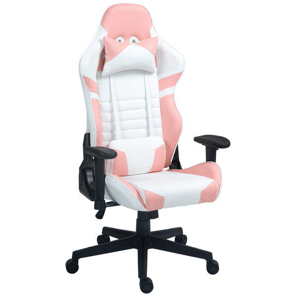 acquista Sedia da Gaming Reclinabile 155° con Poggiatesta e Supporto Lombare 69x54x125-132,5 cm in Similpelle Rosa