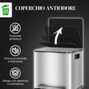 Pattumiera a Pedale 2 Sezioni 15L 41,8x36,7x44 cm in Acciaio Inox e PP  -6