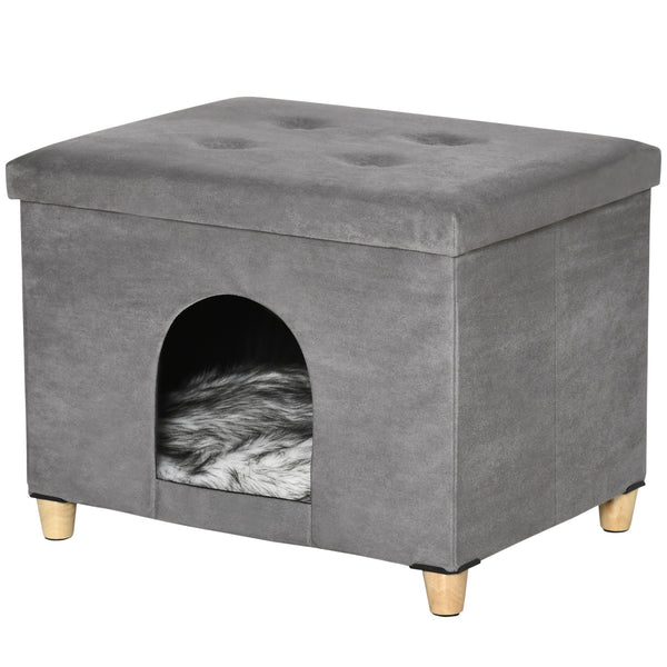 sconto Casetta per Gatti Pouf Poggiapiedi Imbottito 60x45x44,5 cm con Cuscino Rimovibile e Lavabile Grigio