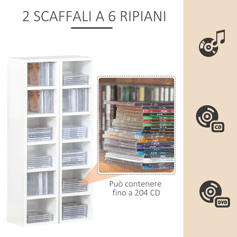 Set 2 Pezzi Mobile Libreria Porta CD 21x19.2x88,3 cm in Legno Bianco  -5