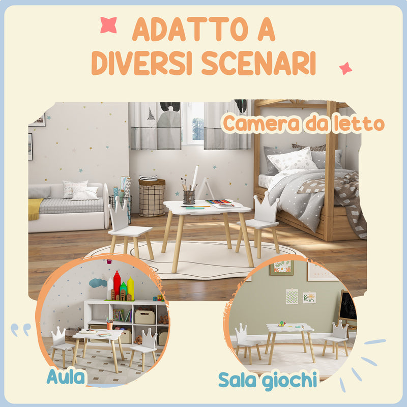 Set Tavolo con 2 Sedie per Bambini Corona Bianco  -6