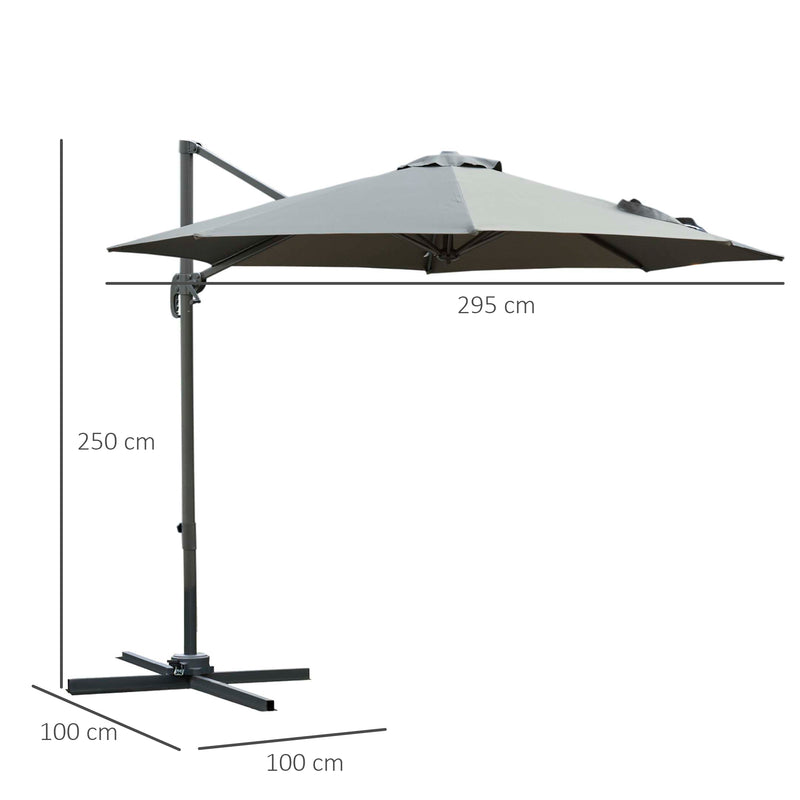 Ombrellone da Giardino Decentrato a Manovella e a 8 Stecche Ø2,95x2,5 m Grigio -3