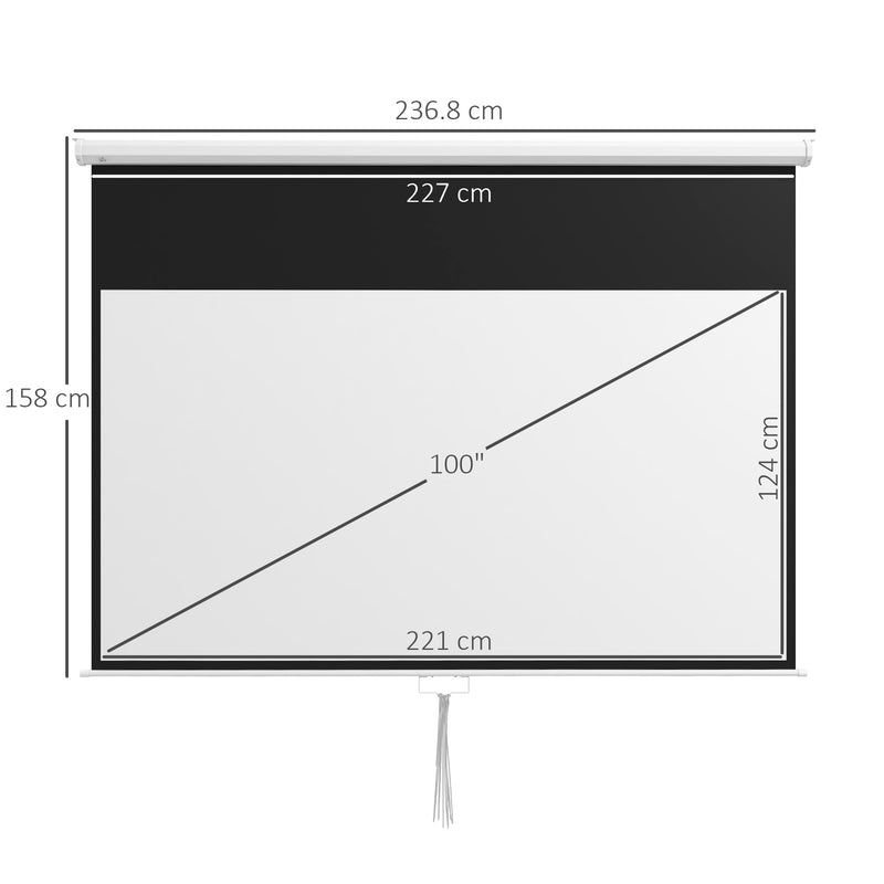 Telo per Proiettore 100" Rapporto 16:9 236,8x8x158 cm Fissaggio a Muro e Soffitto per Casa e Ufficio Bianco-3