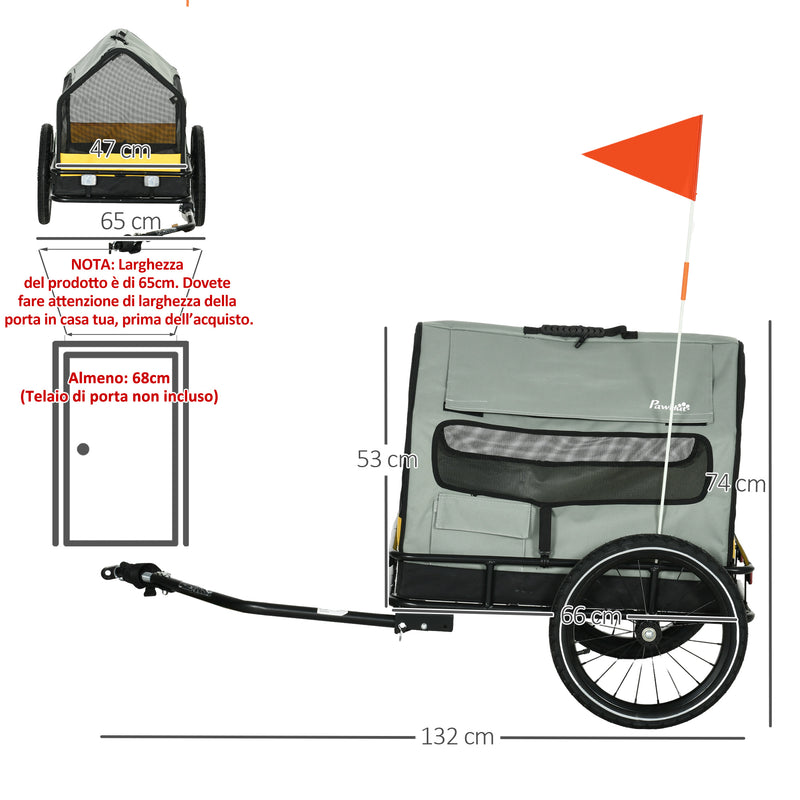 Rimorchio per Cani 3 in 1 con Casetta Rimovibile e Bandierina per Cani Taglia Piccola Grigio -3