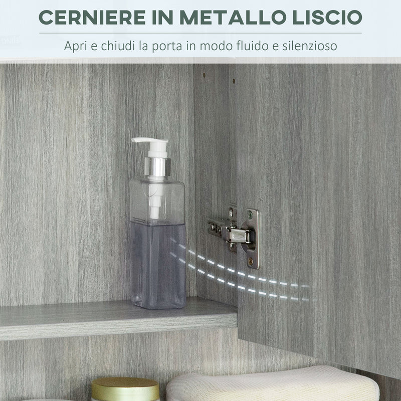 Armadietto a Specchio per Bagno con Ripiani Regolabili 3 Porte e Mensola 90x15x75 cm Grigio   -5