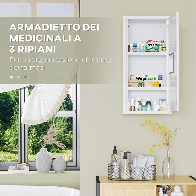 Armadietto Medicinali a 3 Ripiani con Porta Magnetica 30x12x60 cm in Acciaio Bianco-4