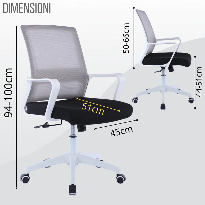 Sedia Operativa da Ufficio 45x51x94/100h cm Ergonomica con Supporto Lombare Bianca-5