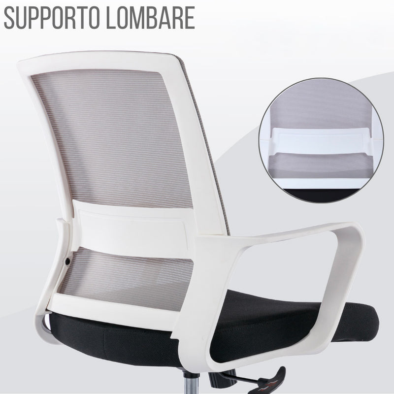 Sedia Operativa da Ufficio 45x51x94/100h cm Ergonomica con Supporto Lombare Bianca-7