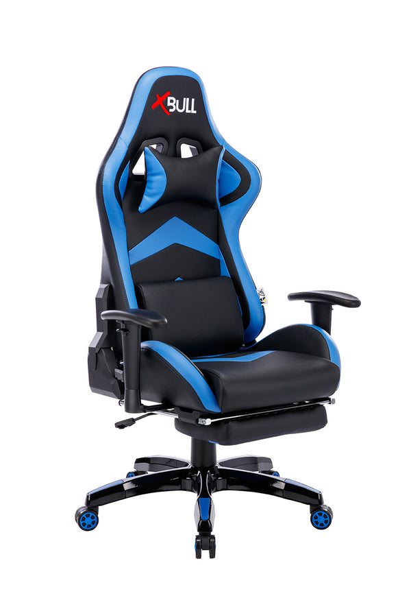 acquista Sedia Gaming da Ufficio 68x55x129/139 cm con Poggiapiedi e Supporto Lombare Blu e Nero