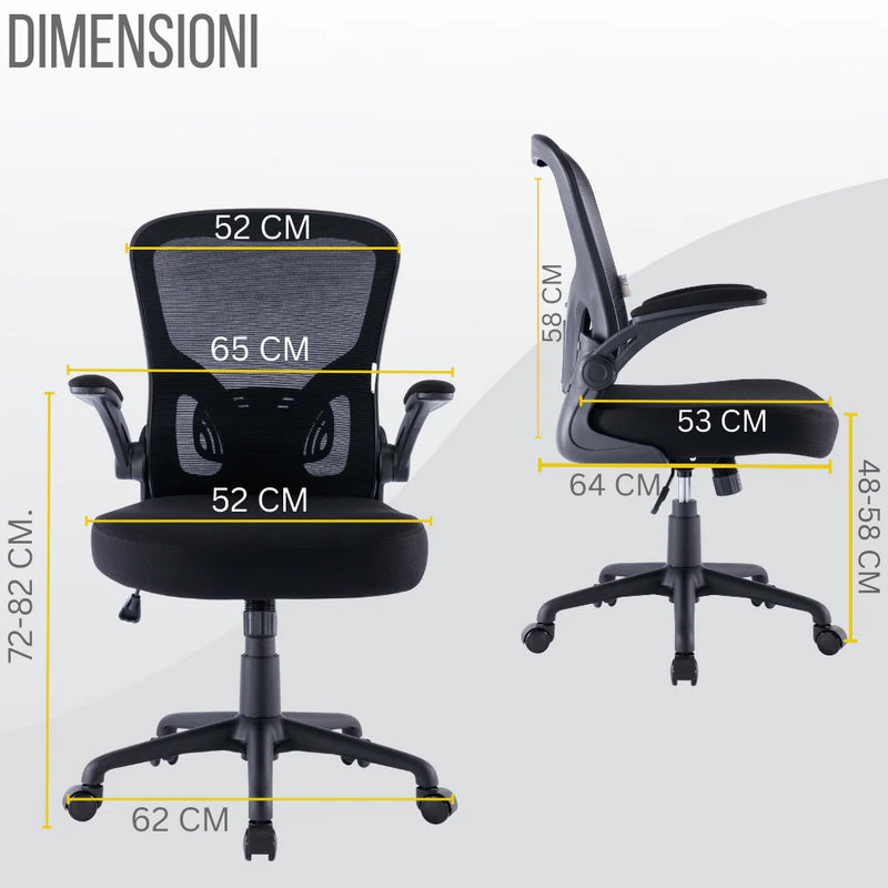 Sedia Operativa da Ufficio 62x63x105 cm Ergonomica con Braccioli Pieghevoli Bianco-5