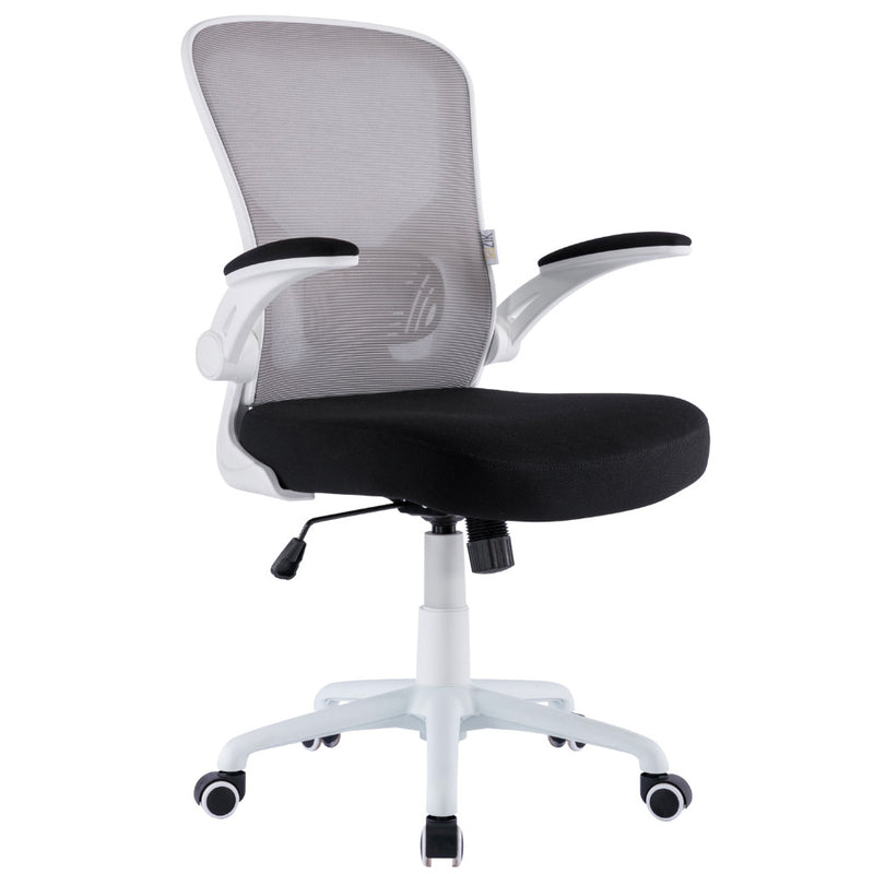 Sedia Operativa da Ufficio 62x63x105 cm Ergonomica con Braccioli Pieghevoli Bianco -1