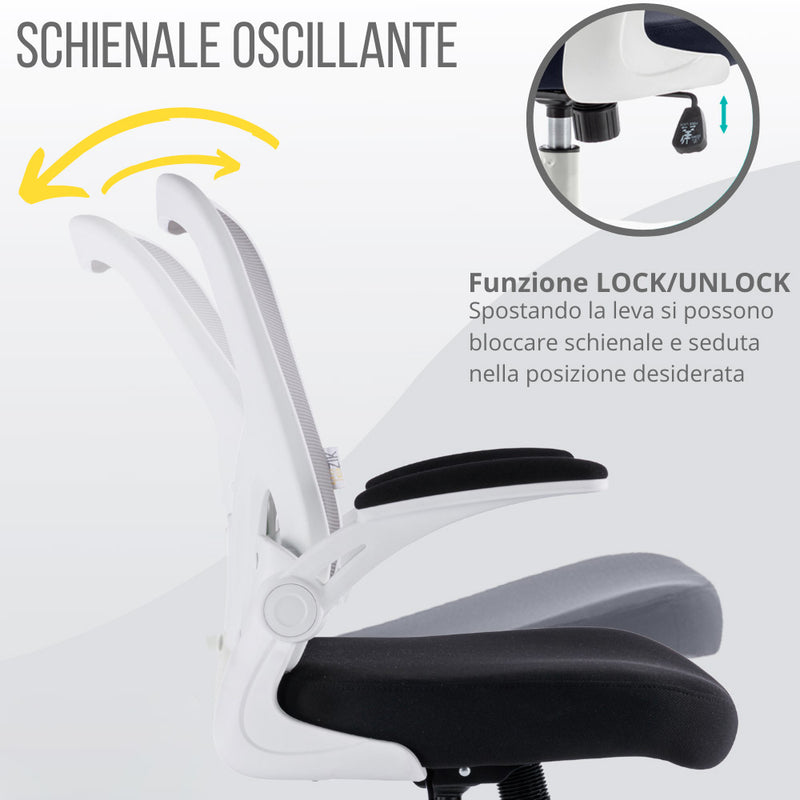 Sedia Operativa da Ufficio 62x63x105 cm Ergonomica con Braccioli Pieghevoli Bianco -4