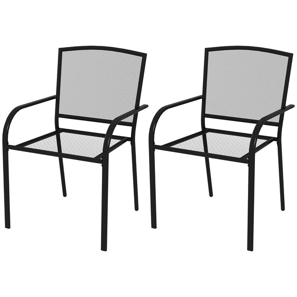 prezzo Set 2 Sedie da Giardino Impilabili Salvaspazio con Braccioli 55x58x88 cm in Acciaio Nero