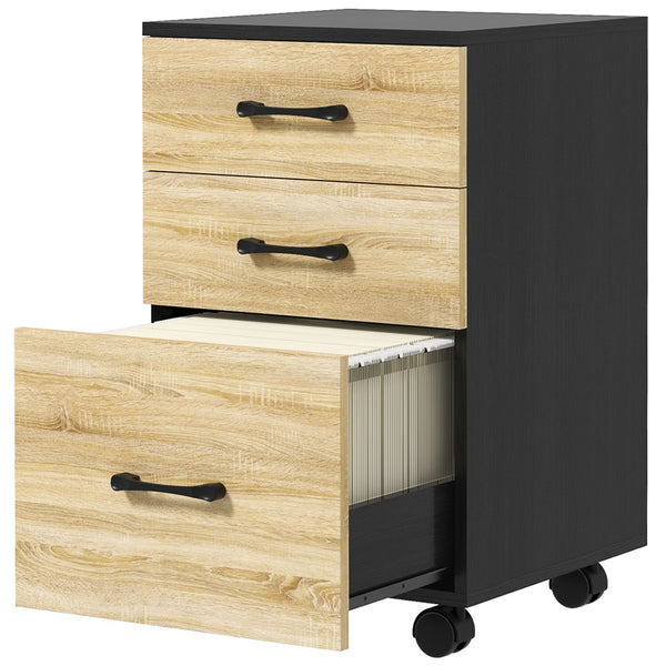 Cassettiera Ufficio con 3 Cassetti e Ruote 40x42x65 cm in Truciolato Rovere e Nero acquista