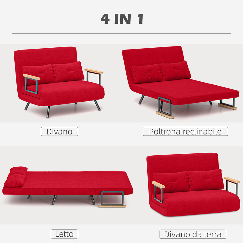 Divano Letto Schienale Regolabile 102x73x81 cm in Velluto Rosso -4