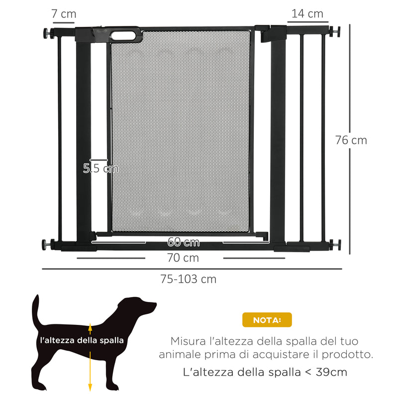 Cancellino per Cani Estensibile a Pressione con Chiusura Automatica 75-103x76 cm in Acciaio e ABS Nero-3