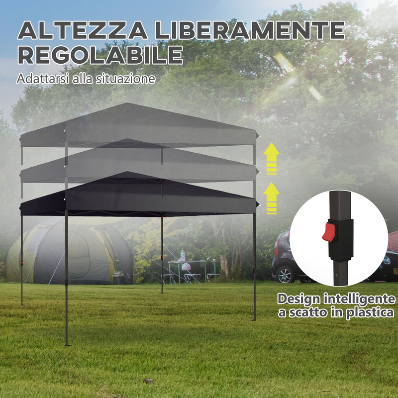 Gazebo Pieghevole 3.6x3.6m con Apertura a Bottone Altezza Regolabile e Borsa con Ruote Nero-5