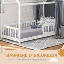 Letto Singolo per Bambini Casetta 96x195x165 cm con Doghe e Recinzione in Legno di Pino Bianco -6