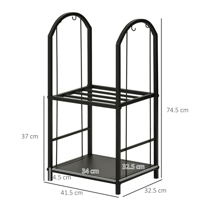 Portalegna per Camino Legnaia a 2 ripiani in Metallo 41,5x32,5x74,5 cm Max 60Kg con attrezzi Nero-3