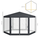 Gazebo da Giardino Esagonale con Doppio Ingresso 3.94x3.94x2.5 m in Metallo e Poliestere Grigio-3