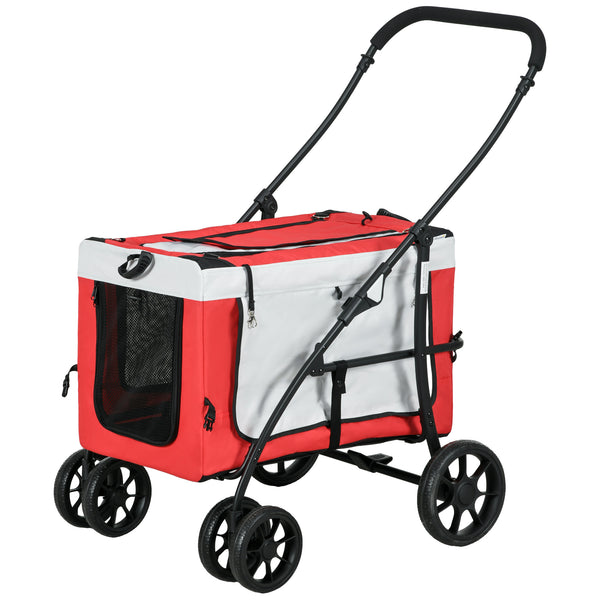 prezzo Passeggino per Cani Taglia Piccola e Mini con 2 Guinzagli e Custodia Portaoggetti 81x58x97.5 cm Rosso