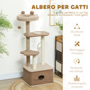 Albero Tiragraffi per Gatti 4 Livelli 48x40x133 cm con Casetta Ripiani e Cuccia Marrone -5