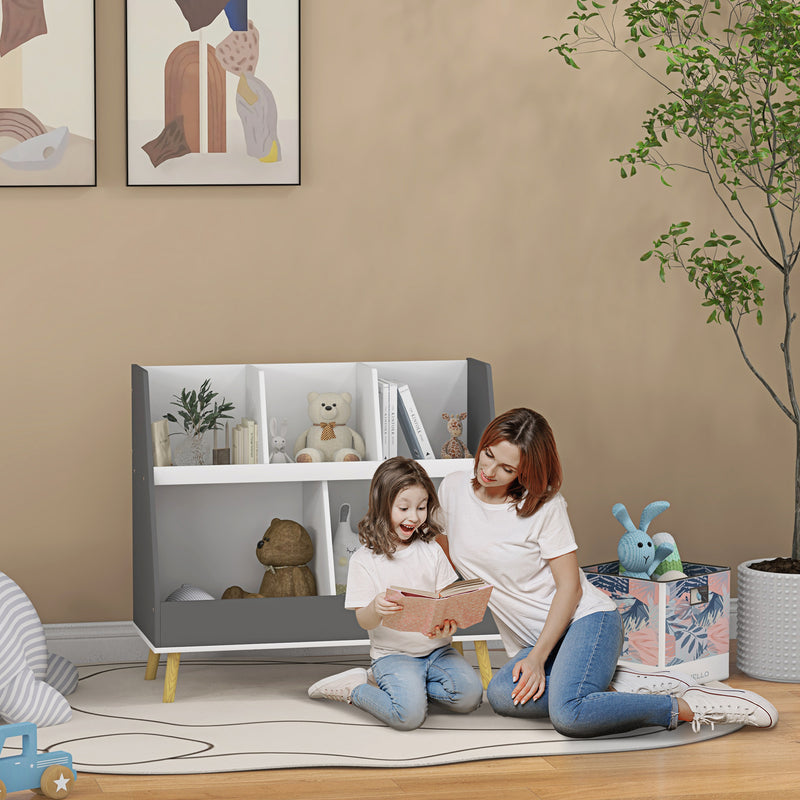 Mobile Portagiochi per Bambini a 2 Livelli con 5 Scomparti 80x34x79 cm in Legno Grigio-2