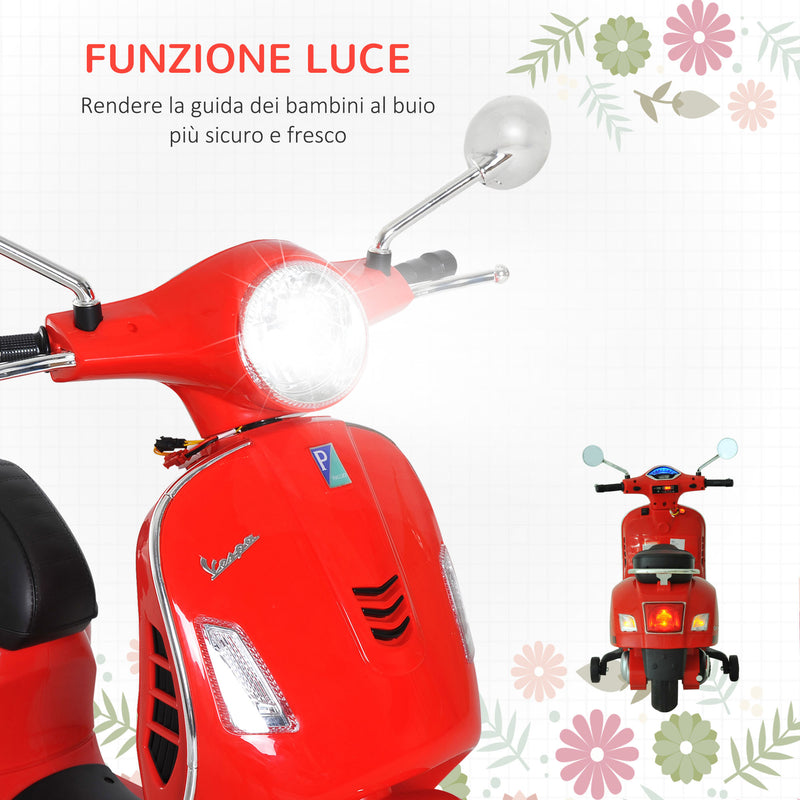 Moto Elettrica per Bambini Design Vespa 6V Rosso  -6