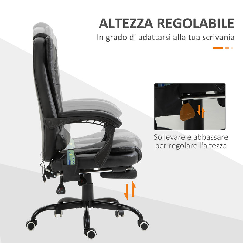 Sedia Poltrona Massaggiante da Ufficio 67x79x111-121 cm con 7 Punti Vibranti Nero-5