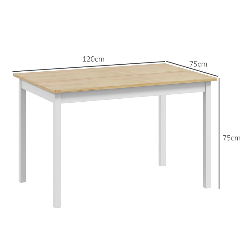 Tavolo da Pranzo 4 Posti con Piedini Antiscivolo 120x75x75 cm in Legno di Pino Naturale e Bianco-3