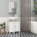 Mobile Sottolavabo Bagno a U con Ripiano Regolabile Interno 60x30x60 cm in MDF Bianco e Legno-2