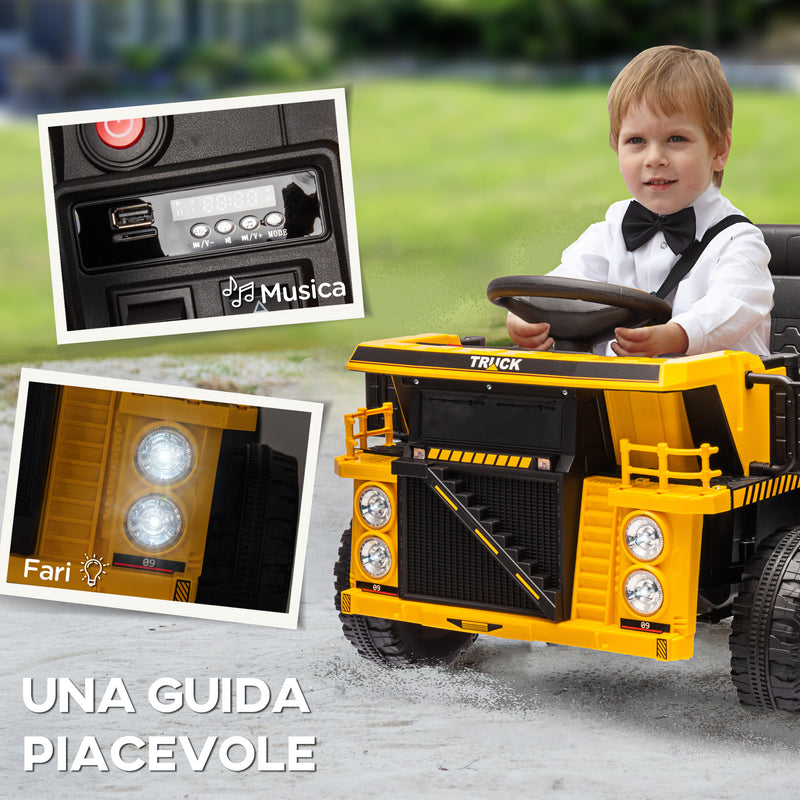 Camion Elettrico per Bambini 12V Velocità 3-6km/h Giallo  -7