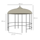 Gazebo da Giardino Rotondo Ø3m con Tende e Prese d'Aria in Metallo e Poliestere Beige-3