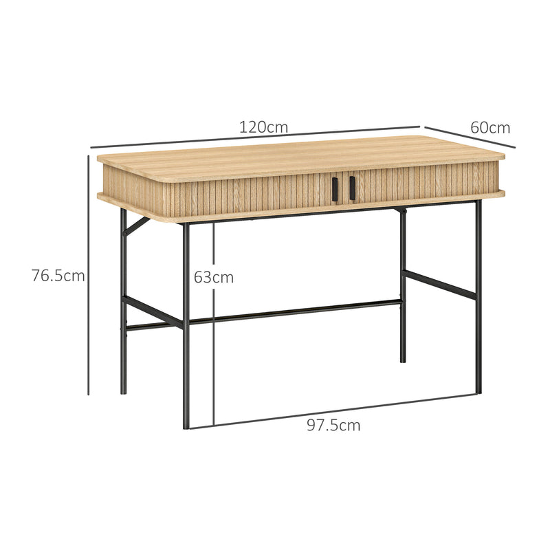 Scrivania con Cassetto ad Ante Scorrevoli 120x60x76,5cm in Legno Canettato Rovere e Nero  -3