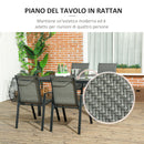 Set Tavolo e 4 Sedie Impilabili da Giardino in Acciaio e Rattan PE Grigio-5